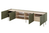 Bogart Comoda TV din pal si metal, cu 1 sertar si 4 usi, Desin 220-4D1SZ Verde Olive, l220xA40xH60 cm