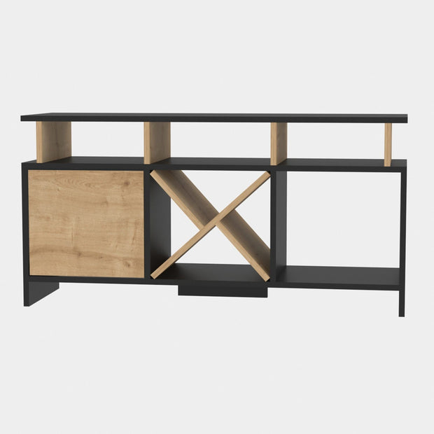 Comoda TV din pal si metal, cu 1 usa, Auburn Antracit / Stejar, l120xA60,6xH29,9 cm (3)