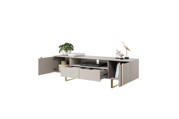 Bogart Comoda TV din pal si metal, cu 2 sertare si 2 usi, Verica 200-2D2SZ Crem / Auriu, l200xA45xH57 cm