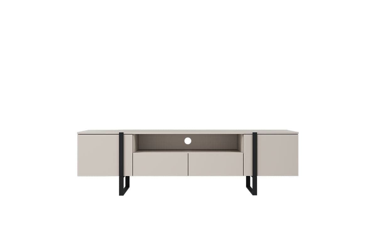 Bogart Comoda TV din pal si metal, cu 2 sertare si 2 usi, Verica 200-2D2SZ Crem / Negru, l200xA45xH57 cm