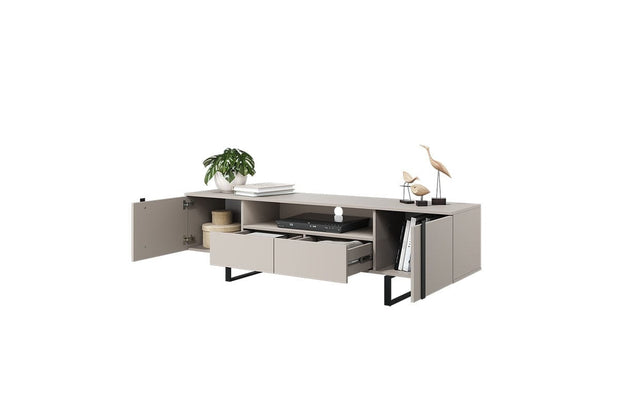 Bogart Comoda TV din pal si metal, cu 2 sertare si 2 usi, Verica 200-2D2SZ Crem / Negru, l200xA45xH57 cm