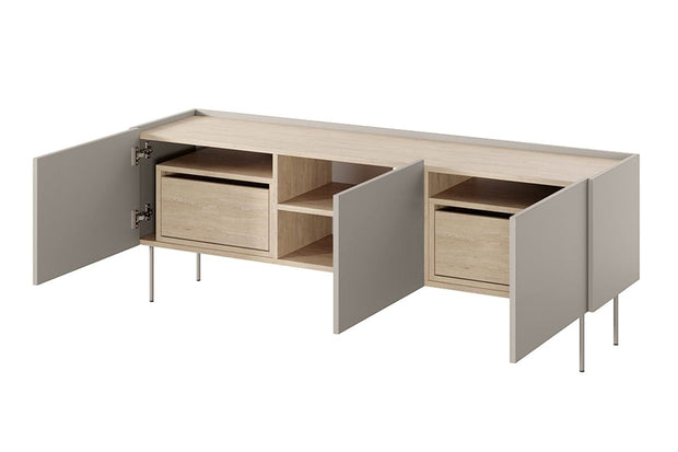 Bogart Comoda TV din pal si metal, cu 2 sertare si 3 usi, Desin 170-3D2SZ Crem, l170xA40xH60 cm