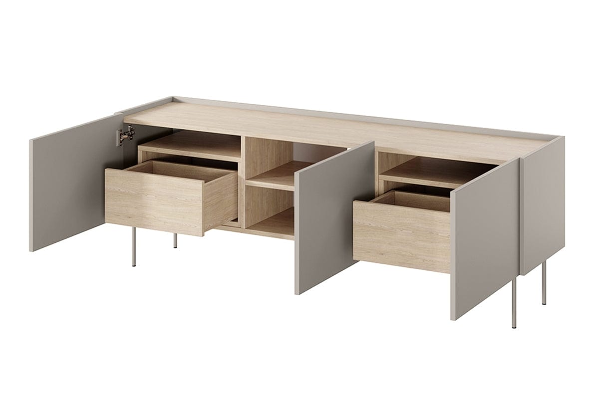 Bogart Comoda TV din pal si metal, cu 2 sertare si 3 usi, Desin 170-3D2SZ Crem, l170xA40xH60 cm