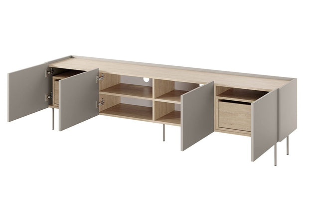 Bogart Comoda TV din pal si metal, cu 2 sertare si 4 usi, Desin 220-4D2SZ Crem, l220xA40xH60 cm