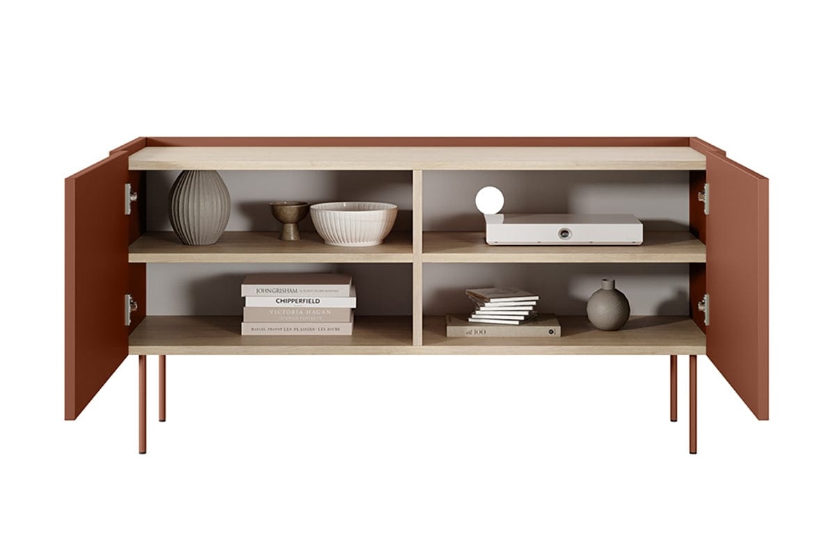 Bogart Comoda TV din pal si metal, cu 2 usi, Desin 120-2D Caramiziu, l120xA40xH60 cm