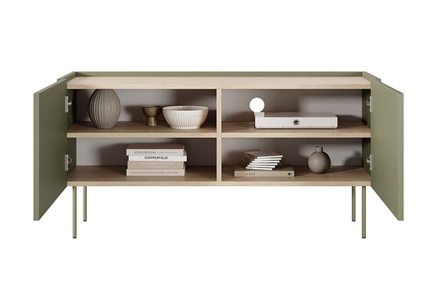 Bogart Comoda TV din pal si metal, cu 2 usi, Desin 120-2D Verde Olive, l120xA40xH60 cm