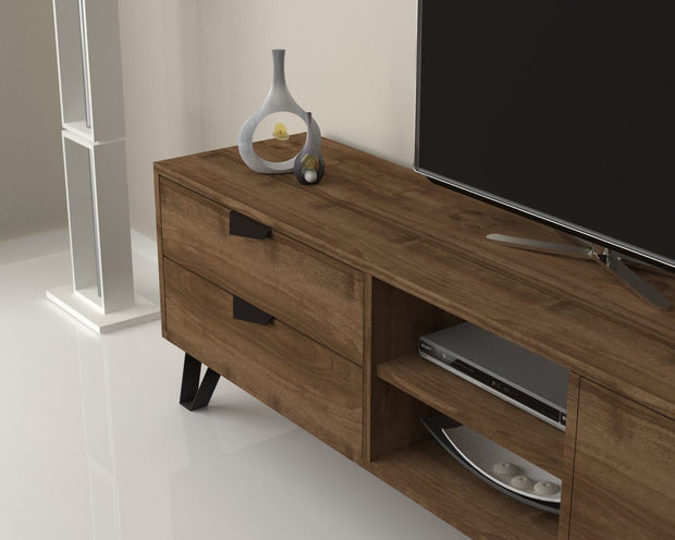 Comoda TV din pal si metal cu 2 usi, Jasmine Nuc / Negru, l170xA35xH50 cm (2)