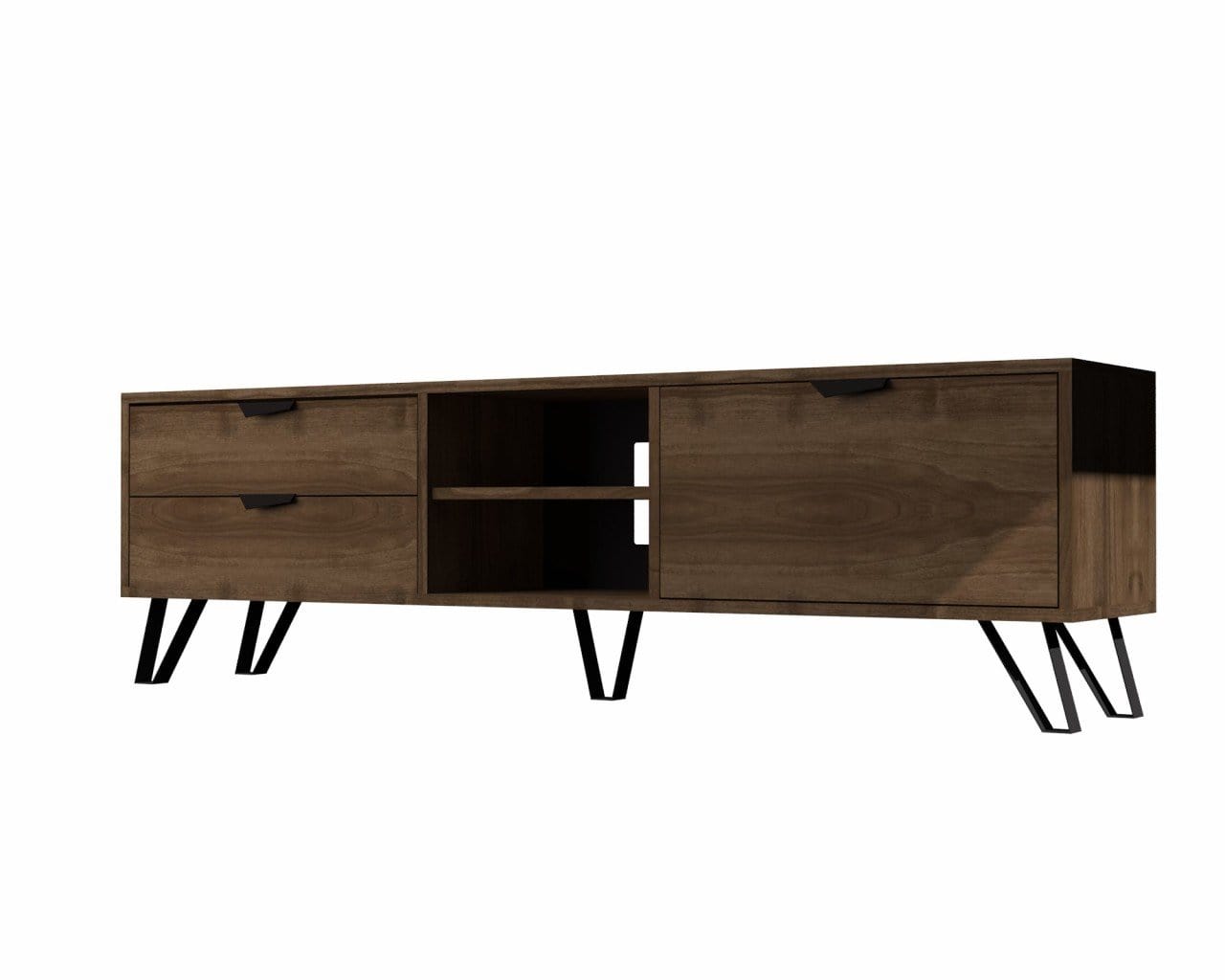 Comoda TV din pal si metal cu 2 usi, Jasmine Nuc / Negru, l170xA35xH50 cm (3)