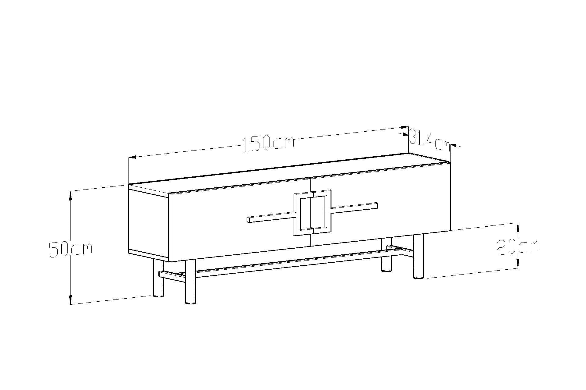 Comoda TV din pal si metal cu 2 usi, Parisbeyaz Alb / Nuc, l150xA31,4xH50 cm (3)