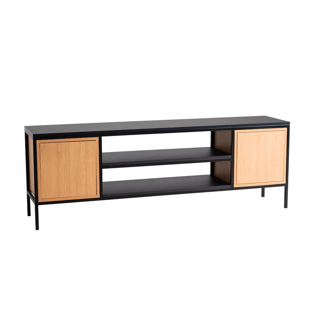 Comoda TV din pal si metal, cu 2 usi, Skap Natural / Negru, l180xA40xH60 cm
