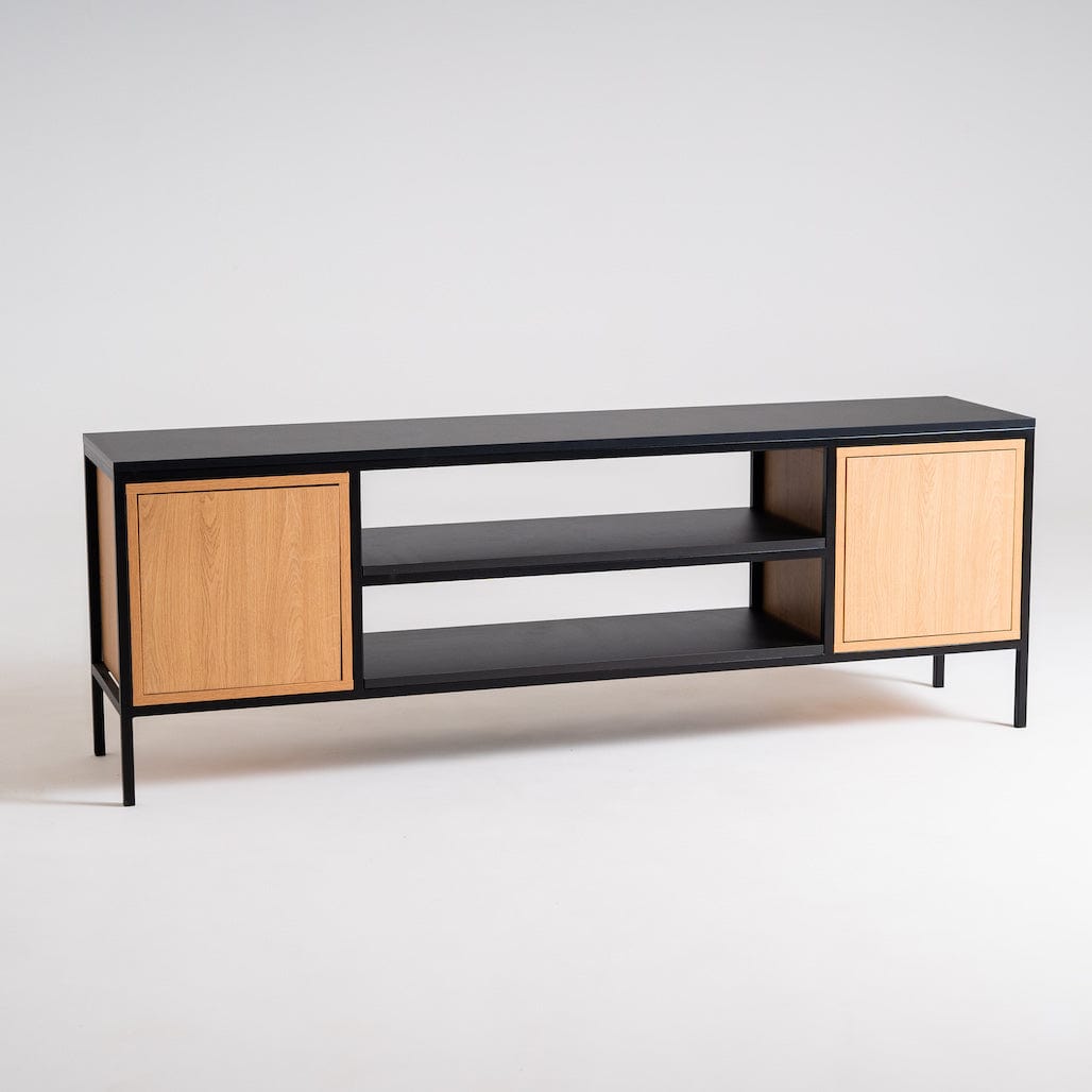 Comoda TV din pal si metal, cu 2 usi, Skap Natural / Negru, l180xA40xH60 cm (2)