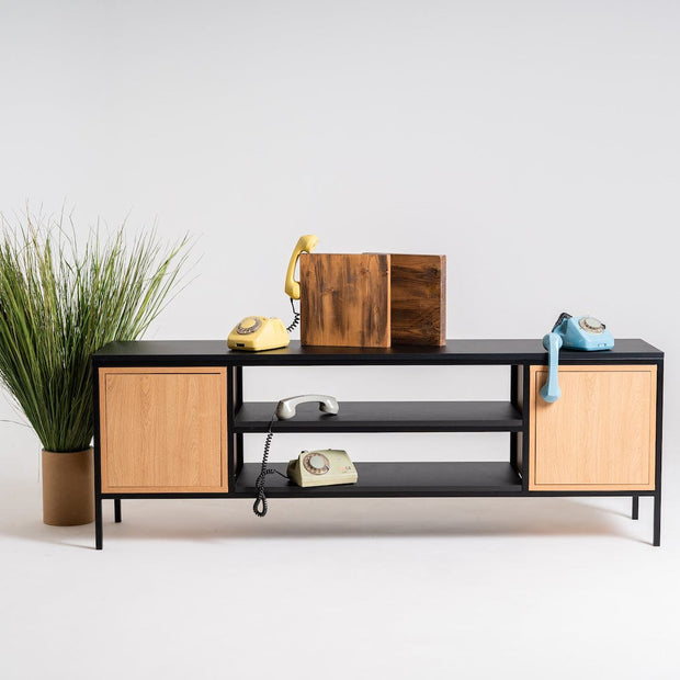 Comoda TV din pal si metal, cu 2 usi, Skap Natural / Negru, l180xA40xH60 cm (3)