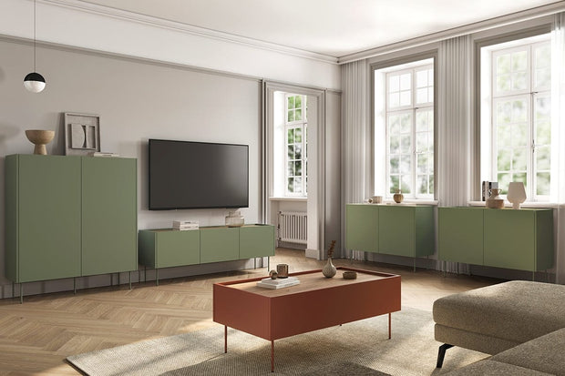 Bogart Comoda TV din pal si metal, cu 3 usi, Desin 170-3D Verde Olive, l170xA40xH60 cm