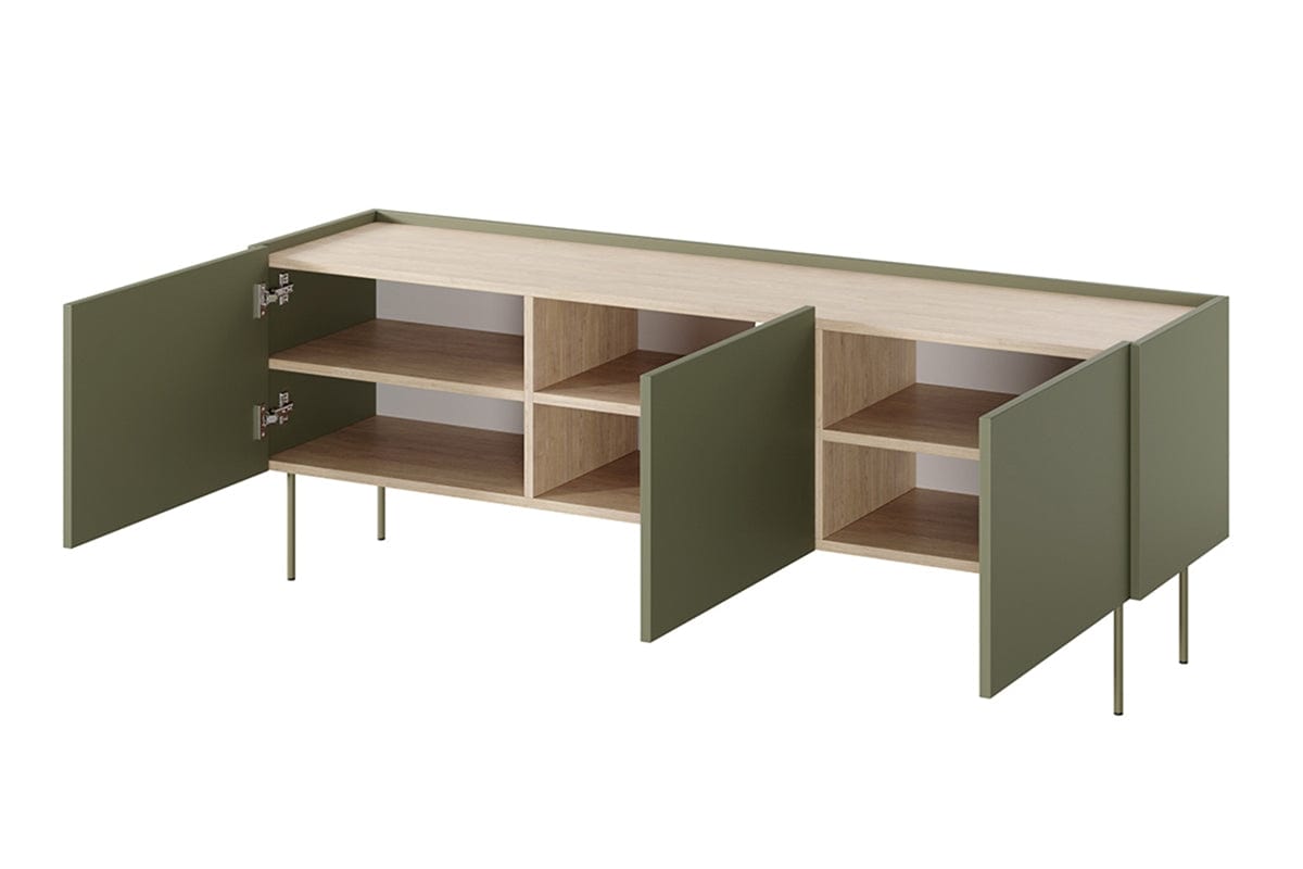Bogart Comoda TV din pal si metal, cu 3 usi, Desin 170-3D Verde Olive, l170xA40xH60 cm