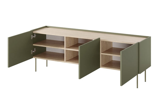 Bogart Comoda TV din pal si metal, cu 3 usi, Desin 170-3D Verde Olive, l170xA40xH60 cm