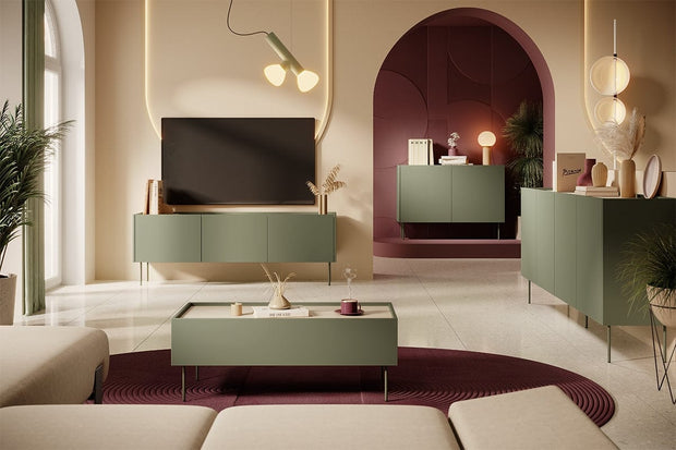 Bogart Comoda TV din pal si metal, cu 3 usi, Desin 170-3D Verde Olive, l170xA40xH60 cm