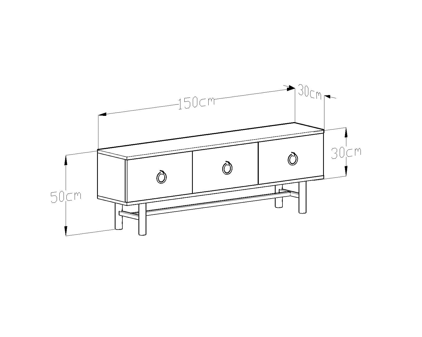 Comoda TV din pal si metal cu 3 usi, Remlinbeyaz Alb / Nuc, l150xA30xH50 cm (3)