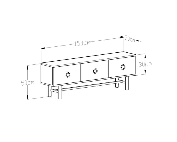 Comoda TV din pal si metal cu 3 usi, Remlinbeyaz Alb / Nuc, l150xA30xH50 cm (3)