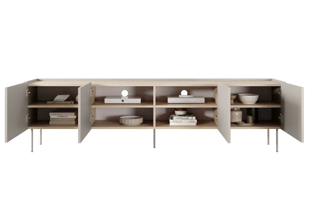 Bogart Comoda TV din pal si metal, cu 4 usi, Desin 220-4D Crem, l220xA40xH60 cm