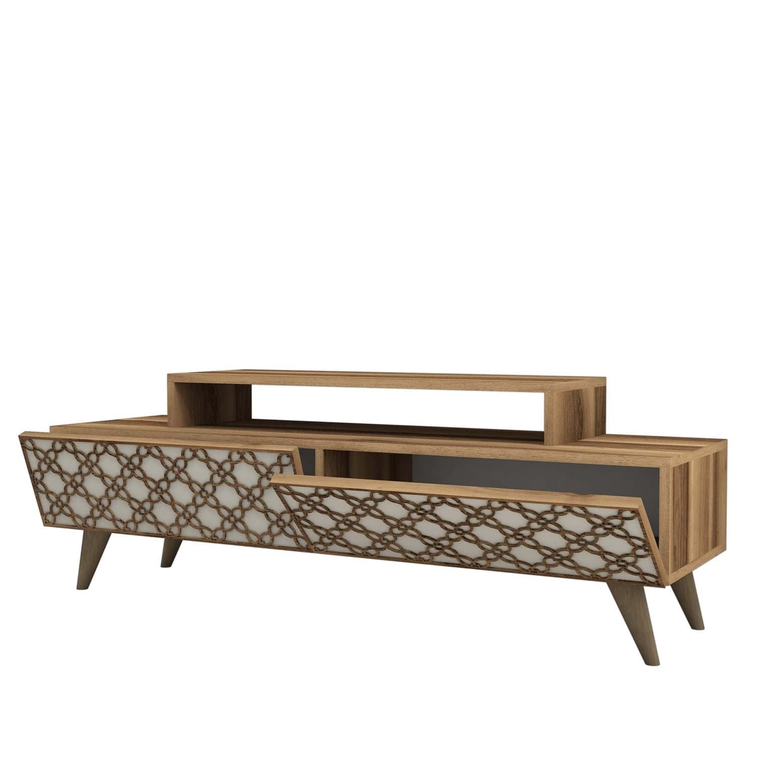 Comoda TV din pal si plastic, cu 2 usi, City Nuc / Crem, l140xA41,8xH48,8 cm (3)