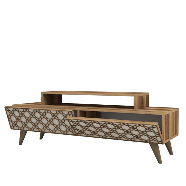 Comoda TV din pal si plastic, cu 2 usi, City Nuc / Crem, l140xA41,8xH48,8 cm (3)