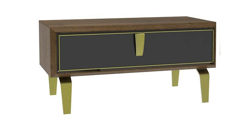 BFSummer Comoda TV din pal si sticla, cu 1 sertar, Carbon Small Negru / Nuc, l90,4xA48,2xH48,1 cm