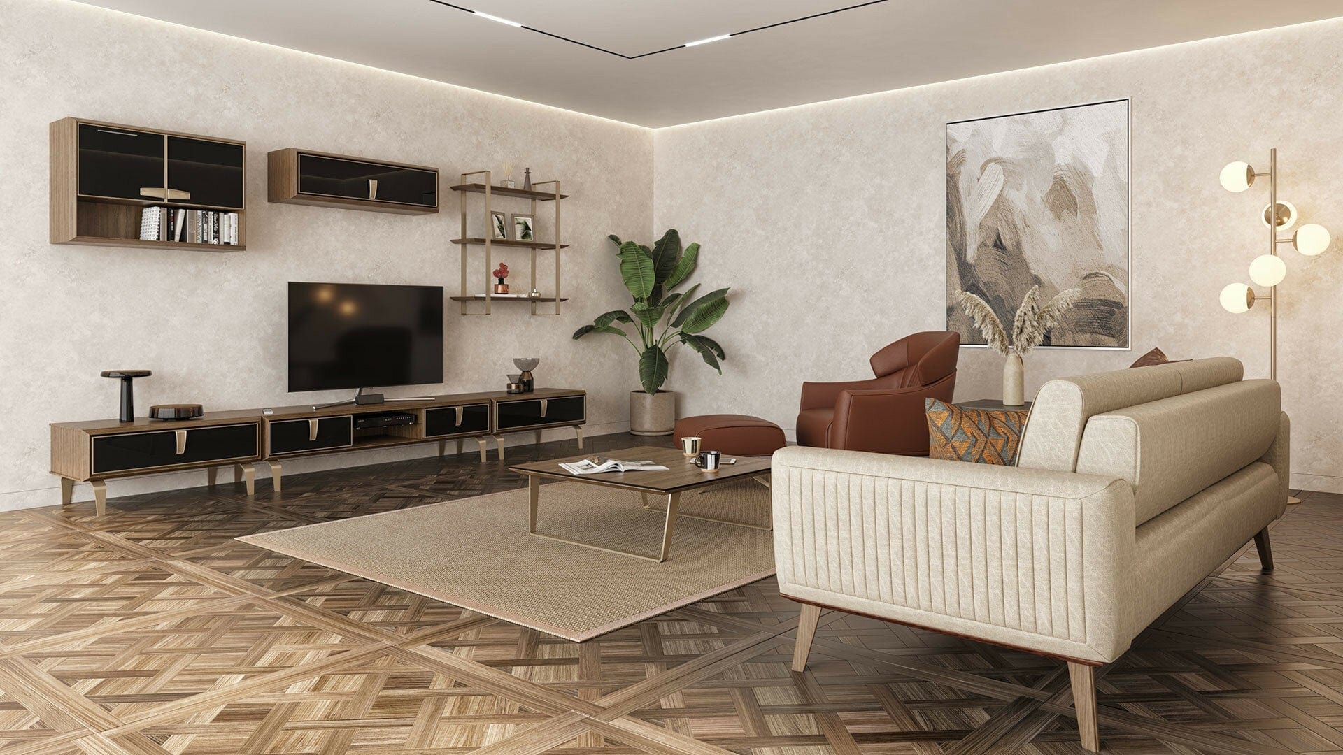 BFSummer Comoda TV din pal si sticla, cu 1 sertar, Carbon Small Negru / Nuc, l90,4xA48,2xH48,1 cm