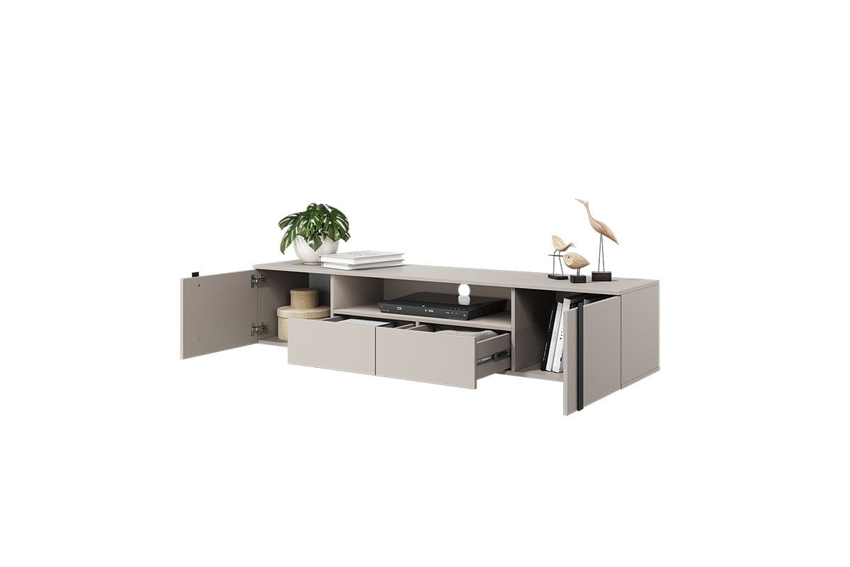 Bogart Comoda TV suspendata din pal, cu 2 sertare si 2 usi, Verica 200-2D2SZ Crem / Negru, l200xA45xH40 cm