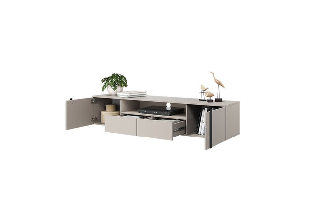 Bogart Comoda TV suspendata din pal, cu 2 sertare si 2 usi, Verica 200-2D2SZ Crem / Negru, l200xA45xH40 cm