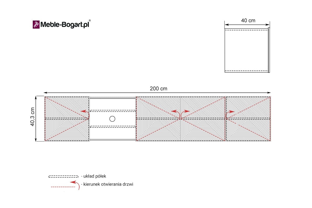 Bogart Comoda TV suspendata din pal si MDF, cu 4 usi, Asha 200-5D Negru, l200xA40xH40 cm