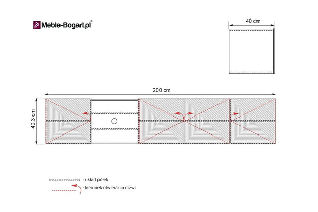 Bogart Comoda TV suspendata din pal si MDF, cu 4 usi, Asha 200-5D Negru, l200xA40xH40 cm