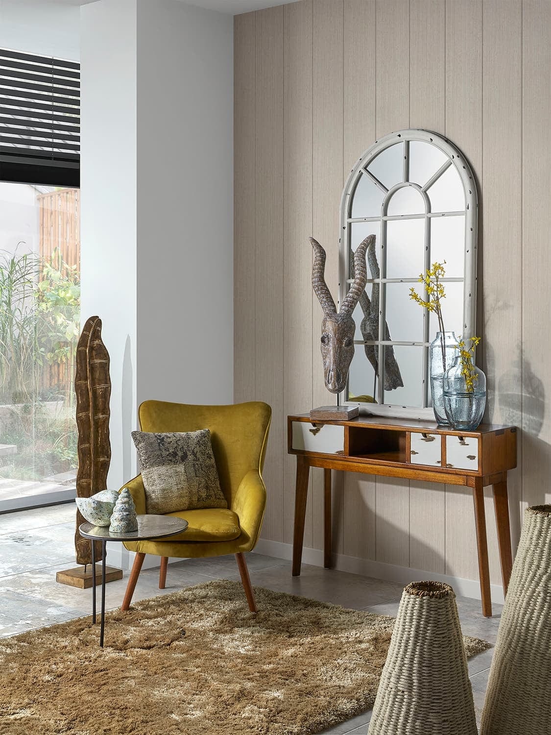 Consola din lemn cu 3 sertare, Nordic Nuc / Alb, l110xA30xH80 cm (1)