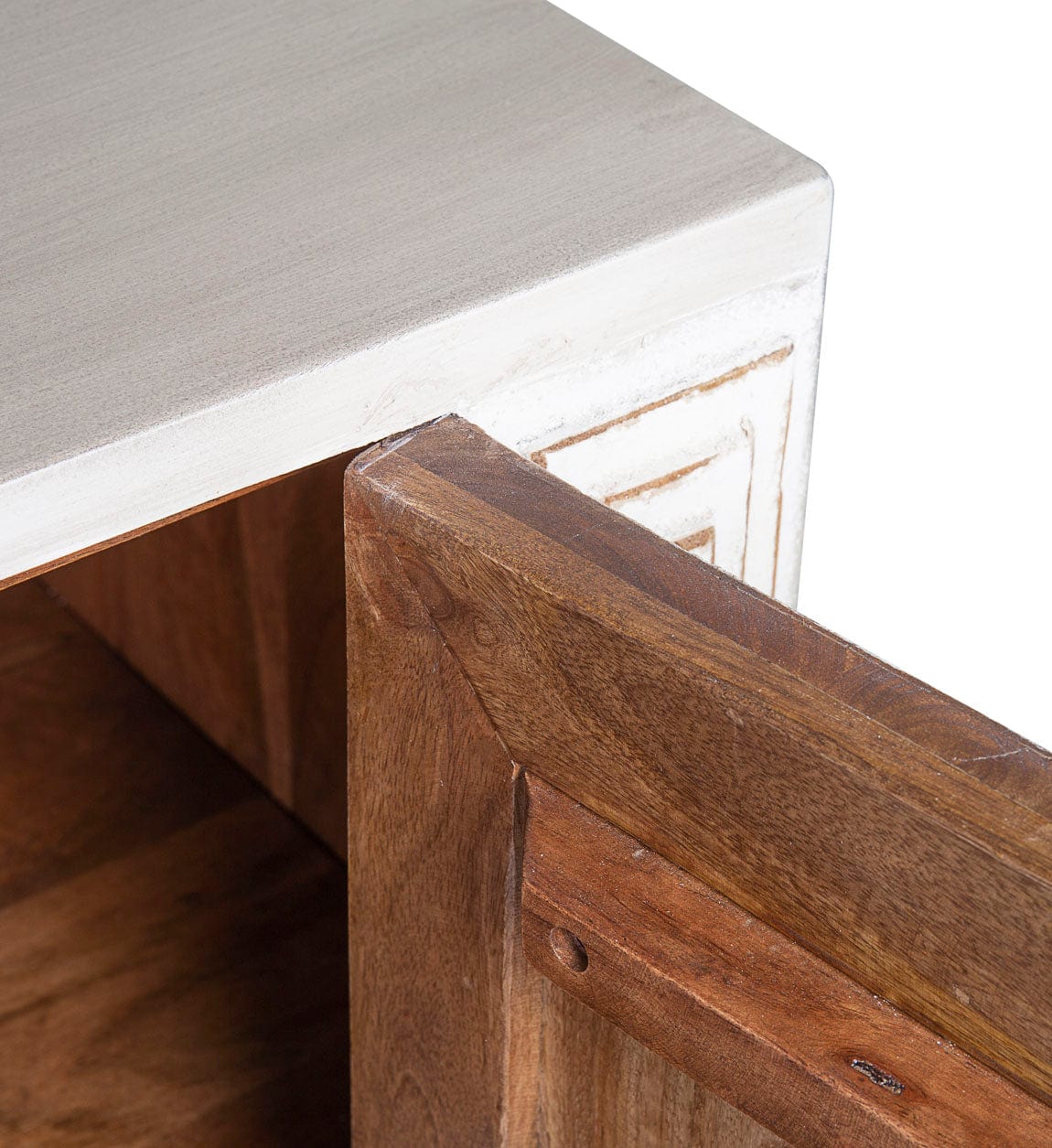 Consola din lemn, cu 3 usi, Gatsby Alb Antichizat / Gri Antichizat, l188xA45xH85 cm (2)