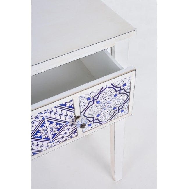 Consola din lemn de brad si MDF, cu 1 sertar Demetra Alb / Albastru, l96xA36,5xH82 cm (2)