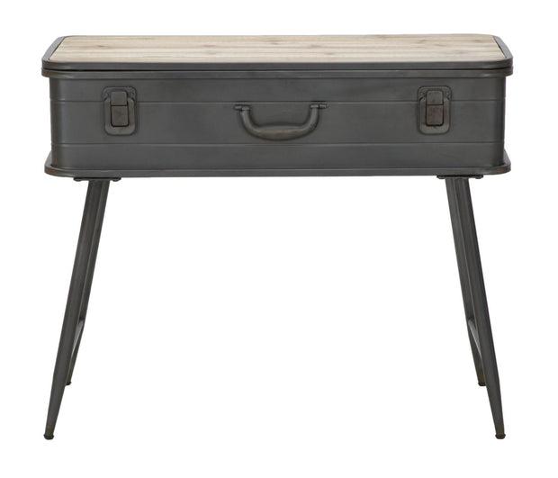 Consola din lemn de brad si metal, cu spatiu de depozitare Industry Natural / Grafit, l80xA35xH67,5 cm (2)
