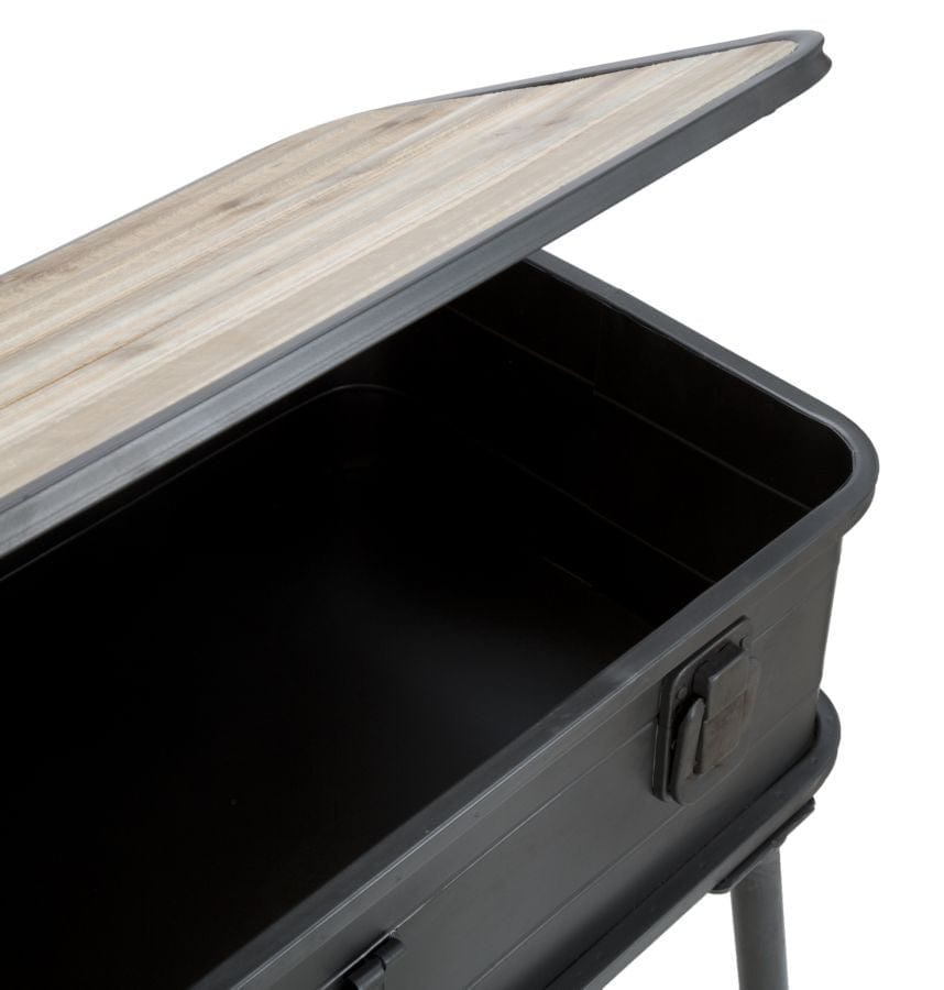 Consola din lemn de brad si metal, cu spatiu de depozitare Industry Natural / Grafit, l80xA35xH67,5 cm (5)