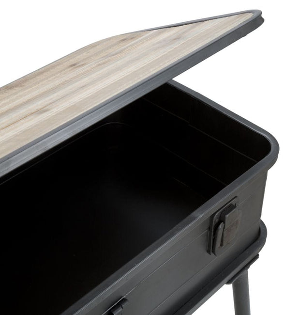 Consola din lemn de brad si metal, cu spatiu de depozitare Industry Natural / Grafit, l80xA35xH67,5 cm (5)