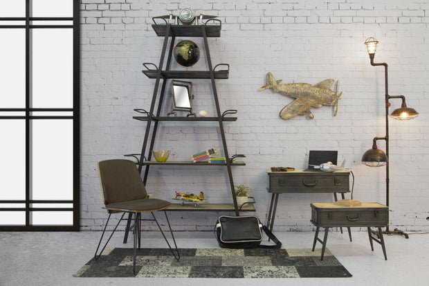 Consola din lemn de brad si metal, cu spatiu de depozitare Industry Natural / Grafit, l80xA35xH67,5 cm (9)