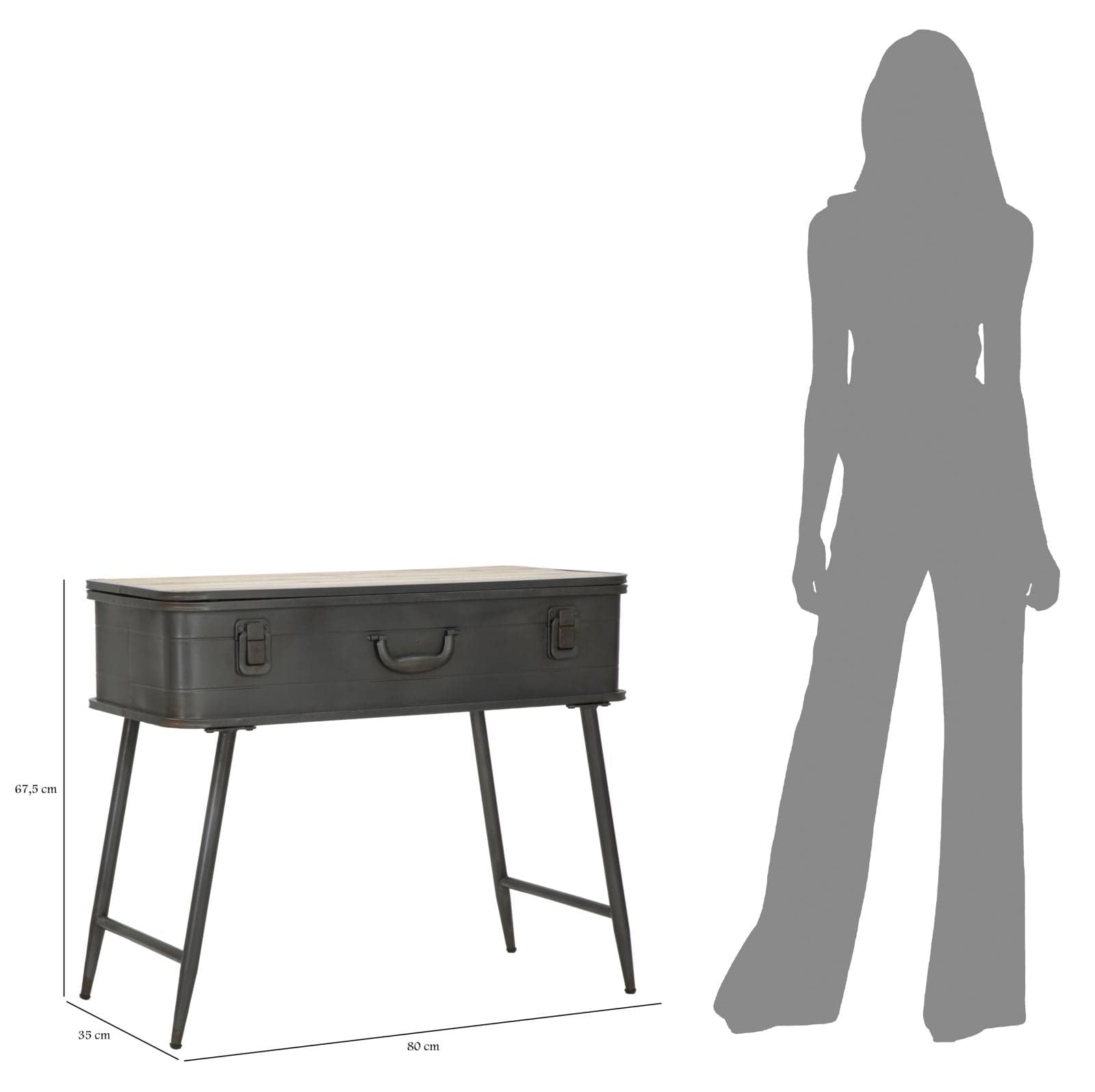 Consola din lemn de brad si metal, cu spatiu de depozitare Industry Natural / Grafit, l80xA35xH67,5 cm (10)