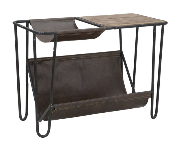 Consola din lemn de brad si metal, cu suport reviste Simply Natural / Negru, l83,5xl42xH61 cm