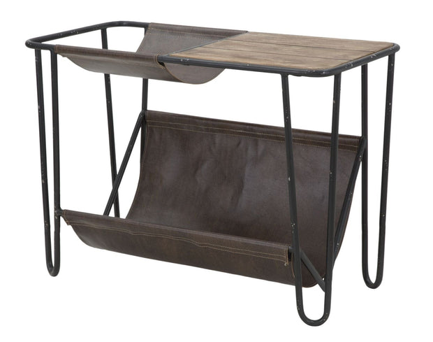 Consola din lemn de brad si metal, cu suport reviste Simply Natural / Negru, l83,5xl42xH61 cm (1)