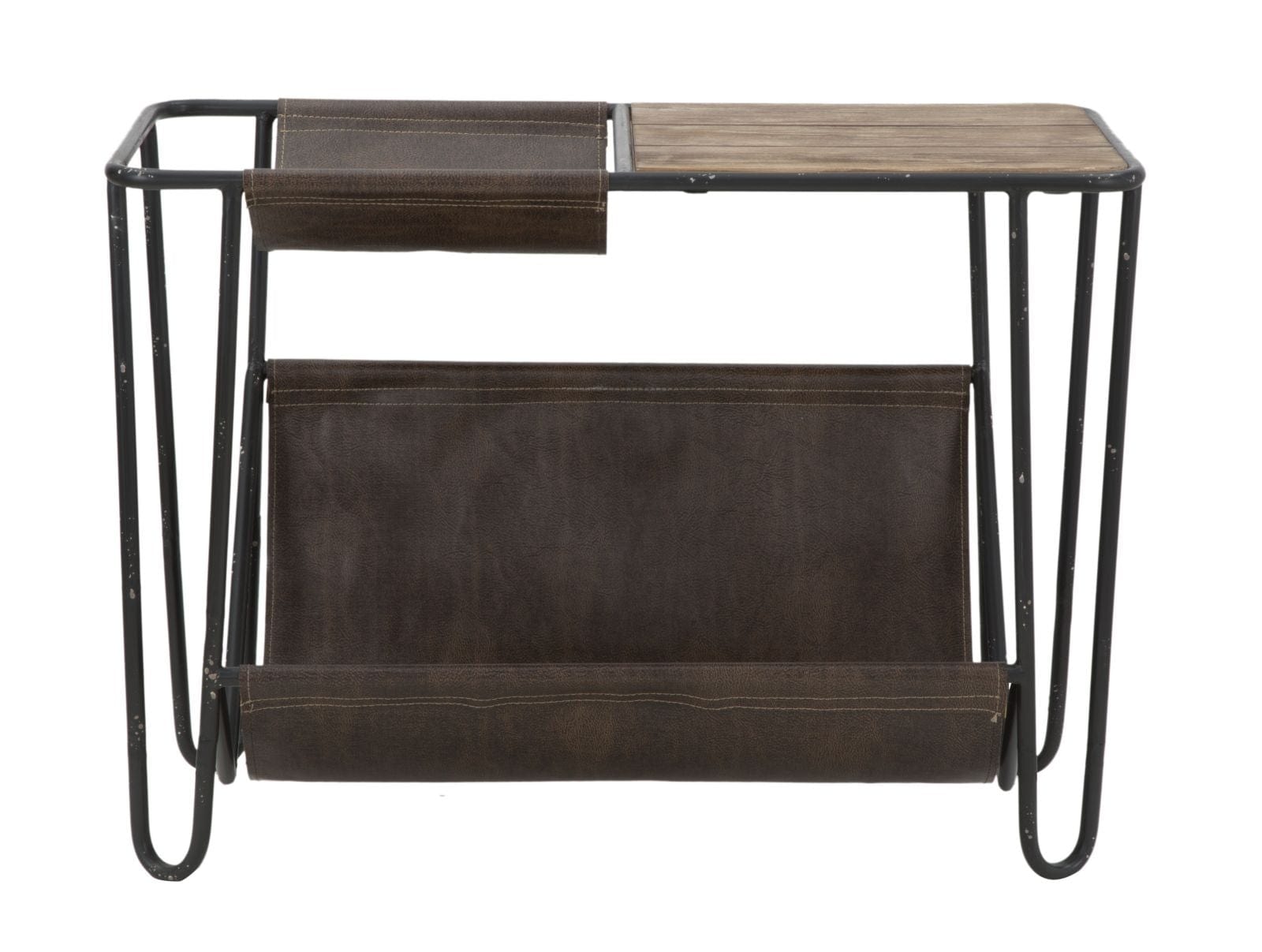 Consola din lemn de brad si metal, cu suport reviste Simply Natural / Negru, l83,5xl42xH61 cm (2)