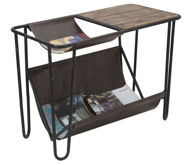 Consola din lemn de brad si metal, cu suport reviste Simply Natural / Negru, l83,5xl42xH61 cm (3)