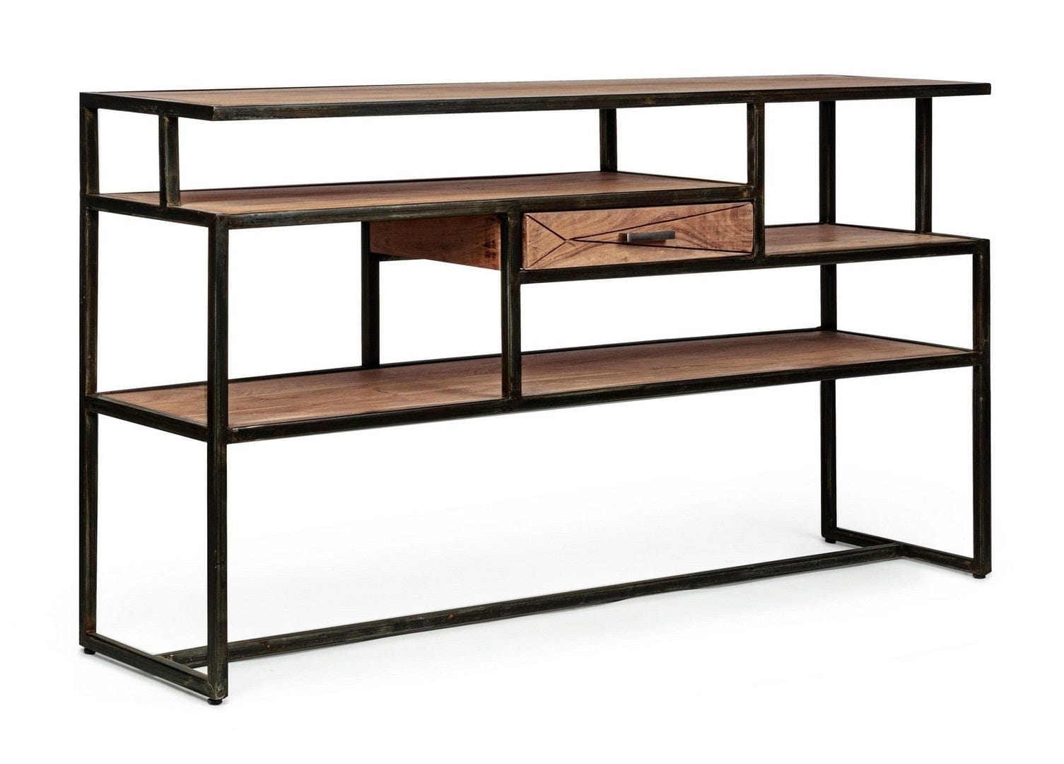 Consola din lemn de salcam si metal, cu 1 sertar, Egon Natural / Negru, l130xA35xH74 cm