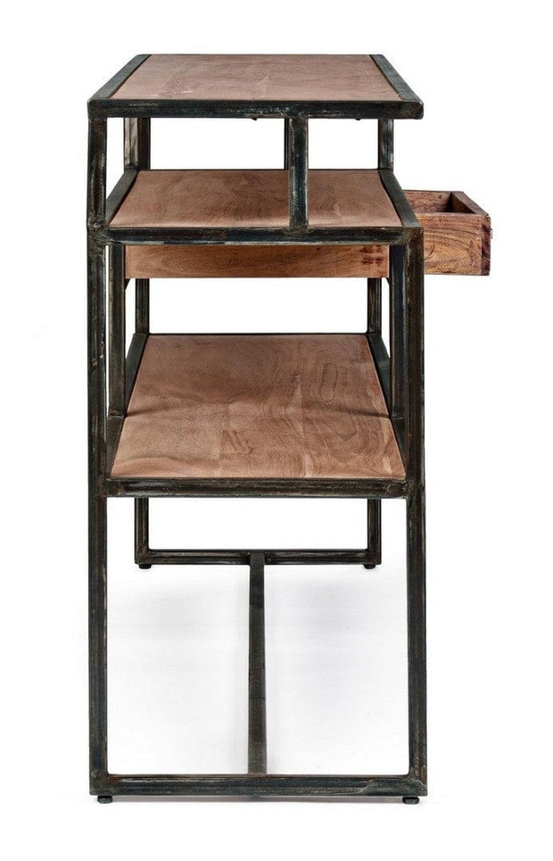 Consola din lemn de salcam si metal, cu 1 sertar, Egon Natural / Negru, l130xA35xH74 cm (3)