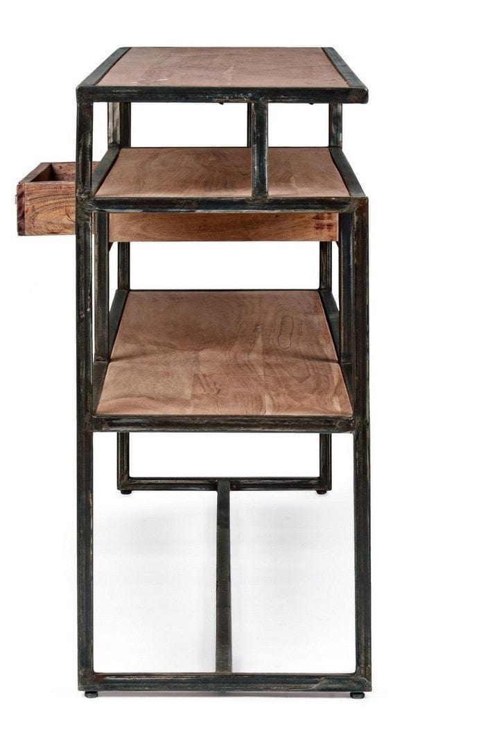 Consola din lemn de salcam si metal, cu 1 sertar, Egon Natural / Negru, l130xA35xH74 cm (4)