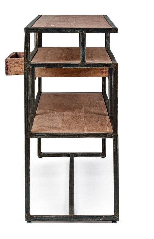 Consola din lemn de salcam si metal, cu 1 sertar, Egon Natural / Negru, l130xA35xH74 cm (4)