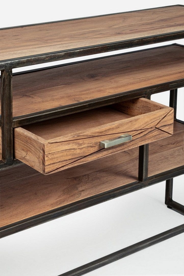 Consola din lemn de salcam si metal, cu 1 sertar, Egon Natural / Negru, l130xA35xH74 cm (5)