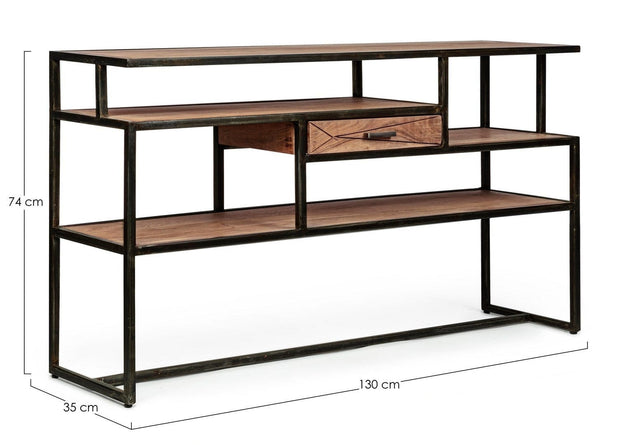 Consola din lemn de salcam si metal, cu 1 sertar, Egon Natural / Negru, l130xA35xH74 cm (6)