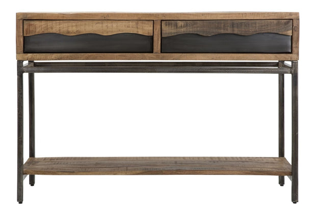 Consola din lemn de salcam si metal, cu 2 sertare, Yellowstone Natural, l118xA40xH80 cm (2)